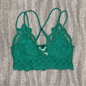 Free People Adella Floral Lace Bralette Smocked Back Boho Blue/Green Women’s S